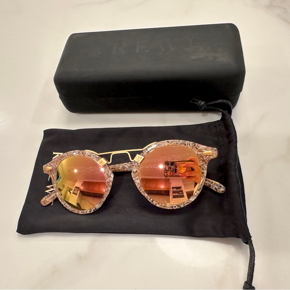 KREWE St. Louis Mirrored Sunglasses with Gold Bridge and Rose Lenses - Picture 4 of 10